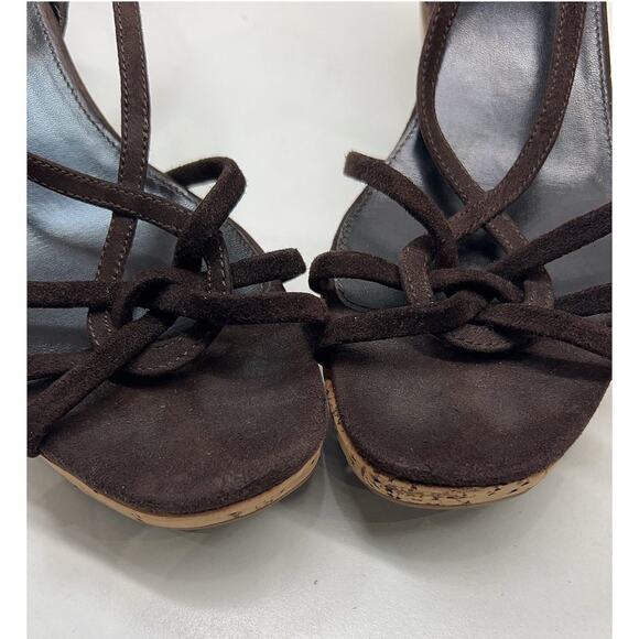 PRADA Brown Suede Cork Heel Platform Wedge Sandals Size EU 38 - Picture 10 of 11
